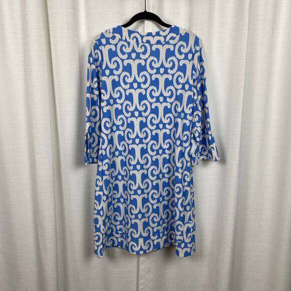 Jude Connally Blue Swirl Megan 3/4 Sleeve Jude Cloth Shift Dress Sz.L - Picture 10 of 14